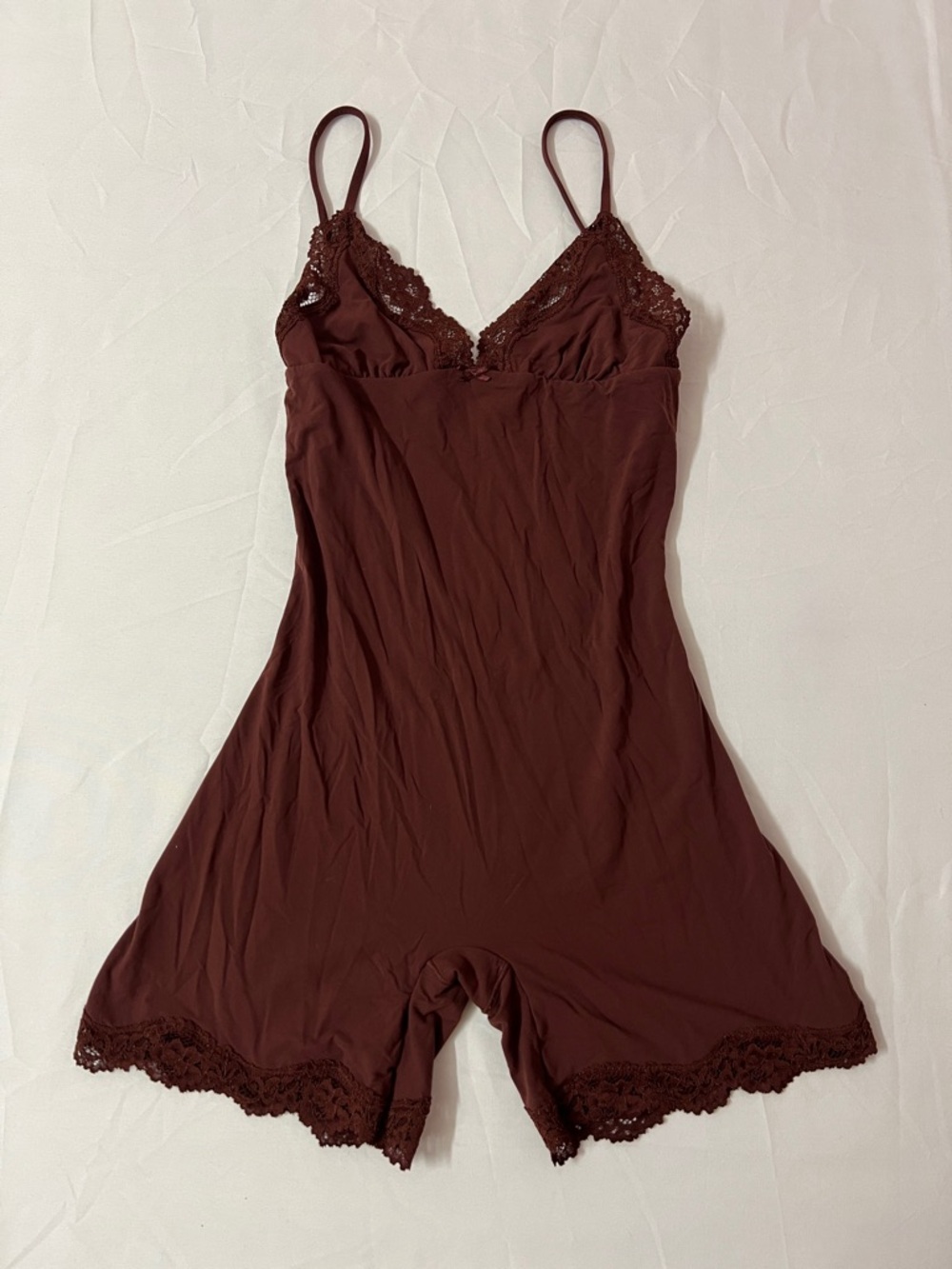 SKIMS Fits Everybody Triangle Lace Onesie Romper Red